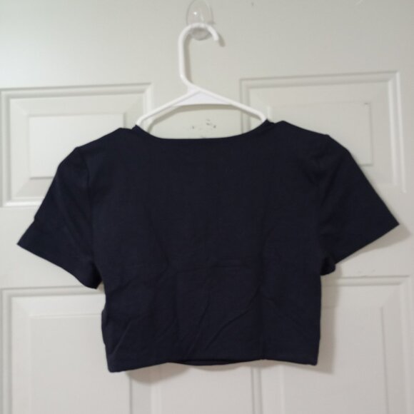 Babaton Shirt Women's Sz S Black Contour Baby Tee Cropped Top Crew Smooth Tight - Picture 3 of 8